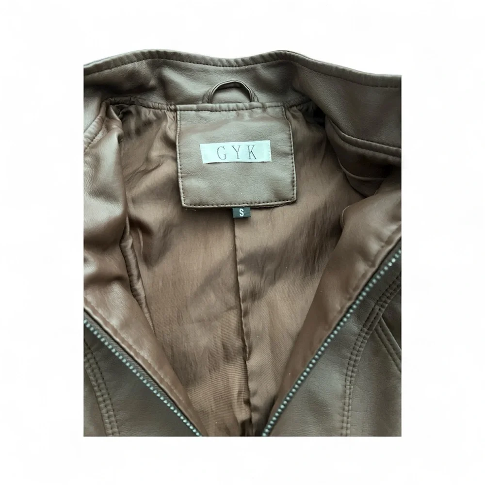 Brown Faux Leather Moto Jacket EUC